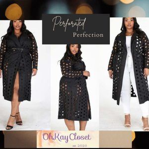 The Moment Perforated Long sleeve Lightweight Fashion Trench Black 1XL 16W-18W